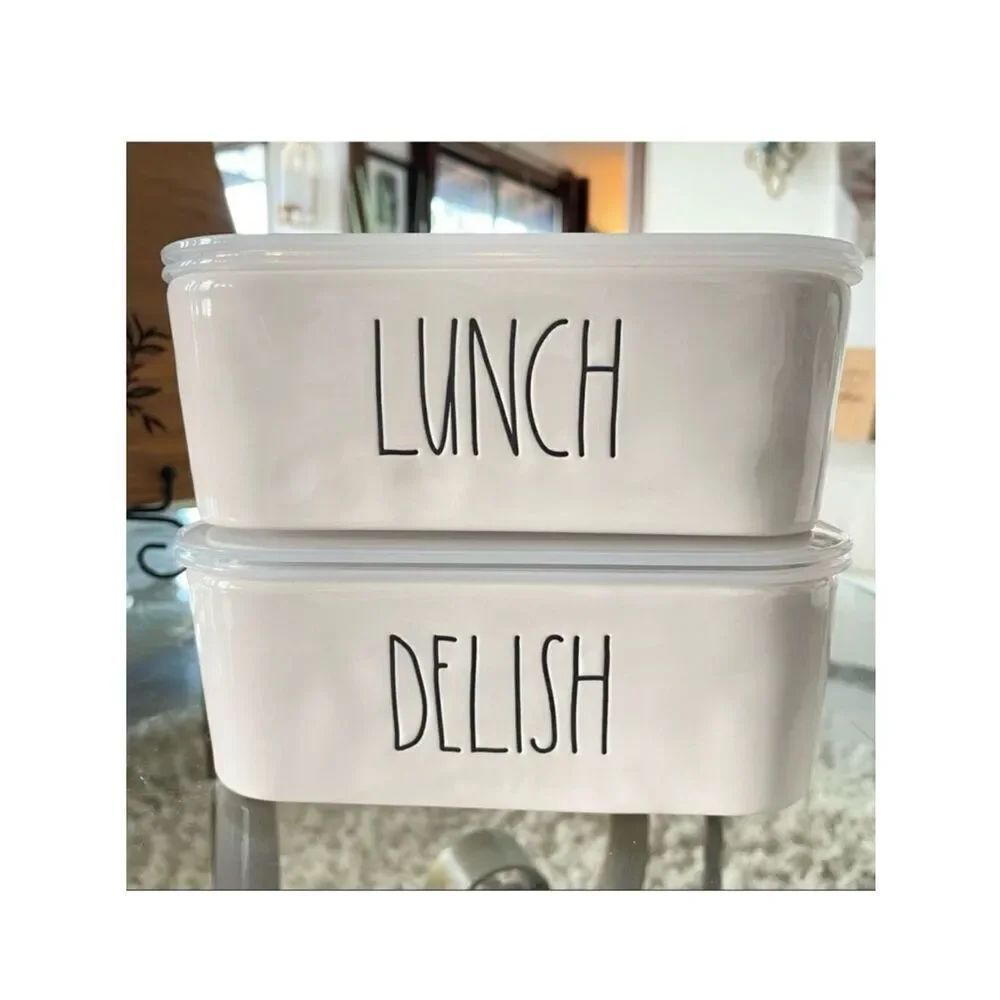 NWT Rae Dunn 2 pieces Lunch & Delish Ceramic Containers Set with Vented Lid New